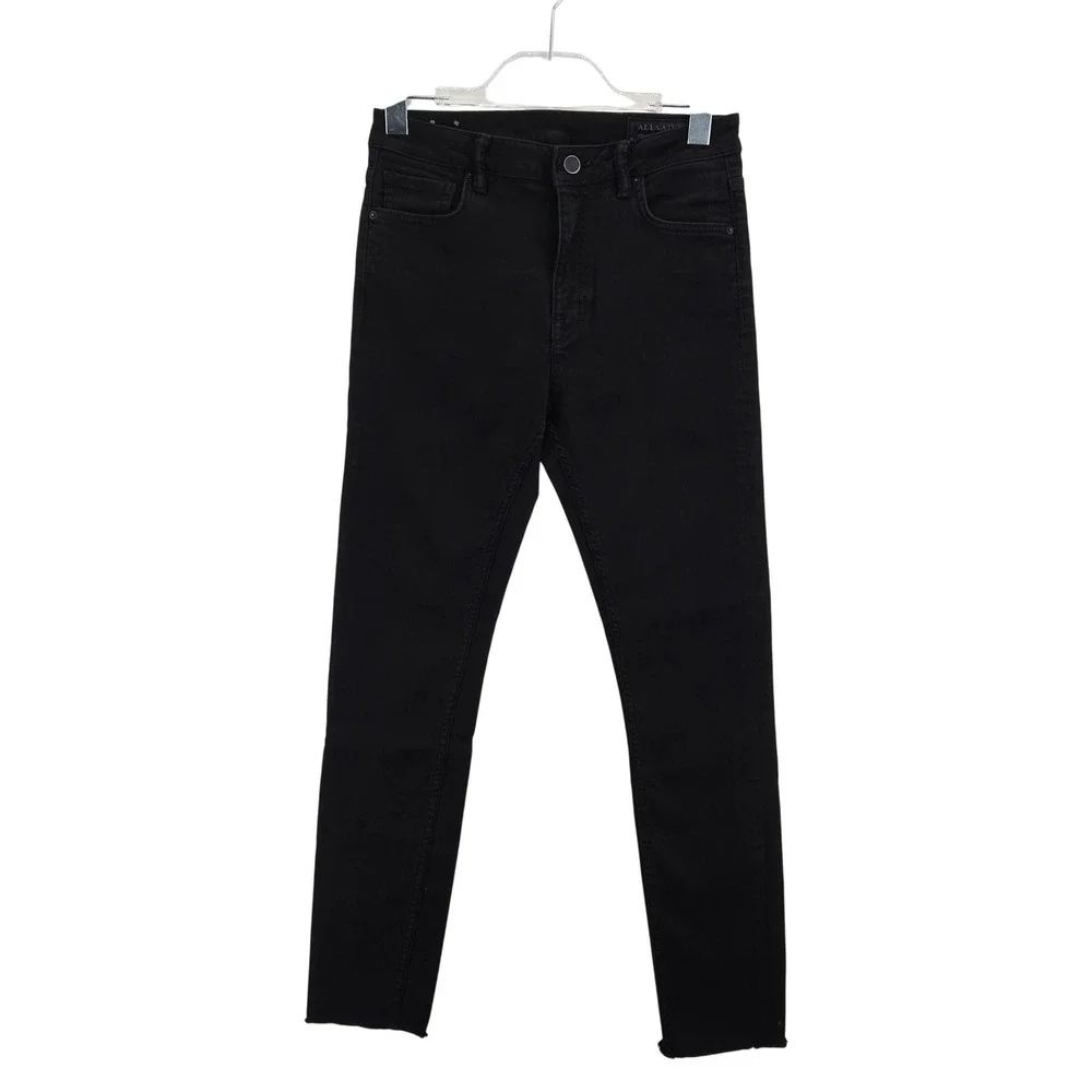 ALLSAINTS Stilt Jet Black Skinny Jeans Raw‎ Hem Womens 29 Stretch Designer Sexy